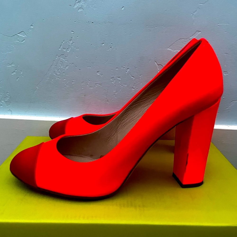 J. Crew Etta Satin Toe Pump - Neon Orange - Size 8.5